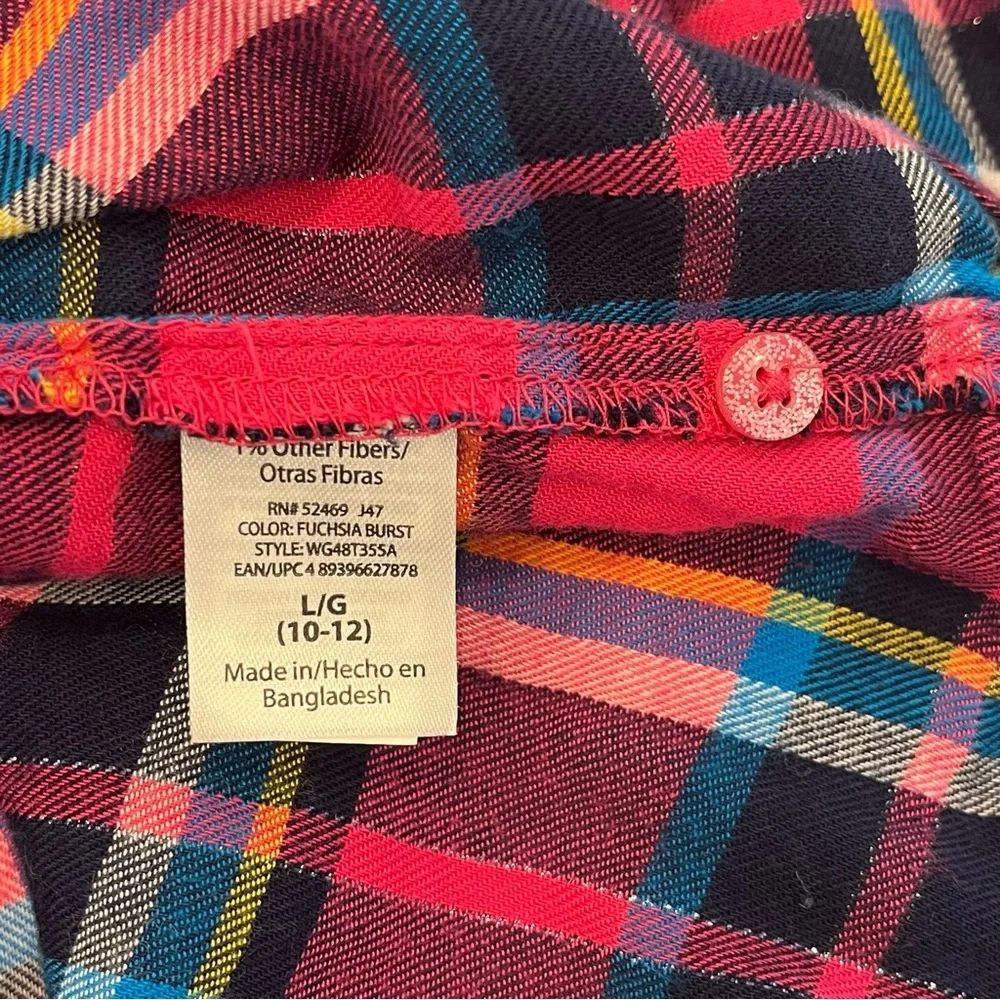 Wonder Nation Girls L 10-12 Ruffle Flannel Button Up Long Sleeve Fuchsia Burst